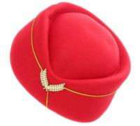 SAFIGLE Flight Attendant Hat Felt Red Decorative Pillbox Hat for Cosplay Costume Party and Stage Performance