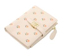 SAFIGLE Floral Slim Wallet Credit Card Holder for Women Lady Flower Pattern Bifold Credit Card Holder with Zipper Coin Pocket Beige