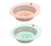 SAFIGLE Foldable Kids Wash Basin for Newborns and Infants, Portable Cartoon Dog Design, Plastic, Collapsible Baby Face Wash Tub for Travel and Home Bathing, 2pcs Green and Pink