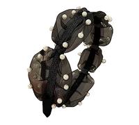 SAFIGLE French Style Pearl Hairband for Women Lightweight Delicate Lace Headdress Party Cosplay Hair Wear Vintage Black Wide Hairband for and High Crown Effect