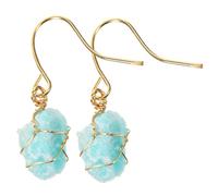 SAFIGLE Geometric Irregular Crystal Stone Earrings for Women Handmade Natural Mixed Raw Crystal Dangling Ear Accessories with Gold Wire Wrap Lightweight Fashion Jewelry for Parties and