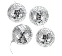 SAFIGLE Glass Disco Mirror Balls Silver Reflective Glass Sphere 4pcs with Bright Reflection and Classic Design Party Decorations for Birthday Parties and School Festivals