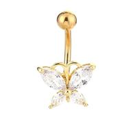 SAFIGLE Gold Zircon Butterfly Belly Ring 1pcs Body Piercing Jewelry for Belly Button Piercing, Stylish Navel Bar Suitable for Women