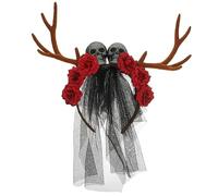 SAFIGLE Goth Antler Horn Headband with Flower Decoration for Halloween Cosplay Day Dead Headpiece for Parties and Photo Shoots Suitable for All Ages