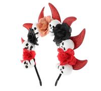 SAFIGLE Halloween Demon Horn Headband Devil Horn Hair Hoop with Skull and Floral Design Elastic Accessory for Day Dead and Halloween Parties