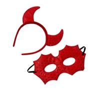 SAFIGLE Halloween Devil Ox Horn Headband and Mask Red Cosplay Costume Prop for Party Unique Photography Accessory Charming Halloween Headwear for Adults