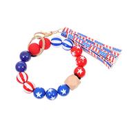 SAFIGLE Independence Day Beaded Keychain Wristlet Tassel Wooden Bracelet Keyring for Home Decor and Key Organization for Home and Celebrations
