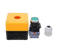 SAFIGLE Industrial Waterproof Momentary Push Button Switch Box with 1-hole Self-reset Green Pushbutton, Yellow Housing, Start Stop Control for Machine Tool Panel and Emergency Use