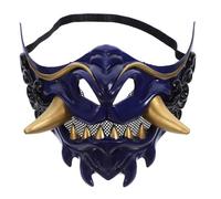 SAFIGLE Japanese Samurai Demon Mask Blue Half Face Prop for Halloween Cosplay Party Lightweight Breathable Evil Costume Accessory with Prajna Design for Adults