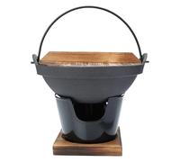 SAFIGLE Japanese Style Cast Iron Sukiyaki Pot 20cm with Triangular Alcohol Stove and Base, High Temperature Resistant Cooking Pot for Home and Camping Use