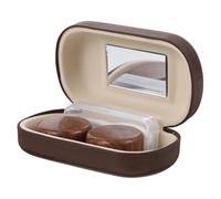 SAFIGLE Large Diameter Retro Wood Grain Case Clamp and Mirror Leak-Proof Dual Compartment Holder for Eye Lens Care Travel-Friendly and Practical Storage
