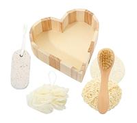SAFIGLE Love Heart Bath Tool Set Jute Brush Loofah Face Brush Foot Cleaning Stone Bath Scrubber Kit for Skin Care for Elderly and Daily Shower Use