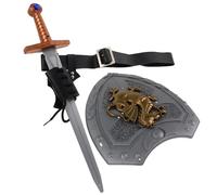 SAFIGLE Medieval Knight Cosplay Accessories Set with Belt, Solid Long Sword, Sheath, and Fantasy Dragon-scale Shield - Renaissance Costume Props for Men’s Pirate and Warrior Outfits