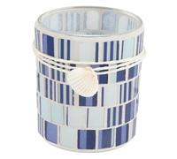 SAFIGLE Mediterranean Glass Candle Holder with Shell Mosaic Design Deep Sea Blue Tea Light Stand Table Centerpiece for Home Wedding Party Decor