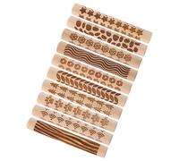 SAFIGLE Patterned Clay Rolling Pins 10Pcs Wooden Texture Rollers Compact for Ceramic Modeling and Outdoor Workshops