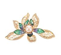 SAFIGLE Pearl Rhinestone Lotus Flower Brooch Metal Dress Decoration Crystal Lapel Pin for Women Wedding Hat Jacket Accessory Elegant Bridesmaids