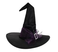 SAFIGLE Purple Ruched Witch Brim Hat with Star Moon Patterns Lightweight Breathable Web Reusable Halloween Cosplay Party Accessory for Women Sustainable Festive Decoration