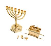SAFIGLE Religious Judaic Ark Figurine with Menorah Candle Holder Decorative Spiritual Artwork Sculpture for Table Fireplace Display Compact Historic Israel Model with Intricate Carvings