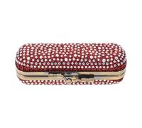 SAFIGLE Shiny Rhinestone Lipstick Case with Mirror - Portable Bling Makeup Lipstick Box for Purse - Ladies Cosmetic Storage Holder for Travel Red