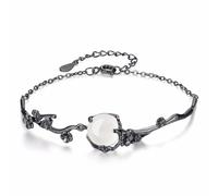 SAFIGLE Silver Flower Bracelet for Women with White Agate Plum Blossom Design Comfortable Skin Touch Extended Chain for Easy Fit Gift for Daily Wear and Special Occasions