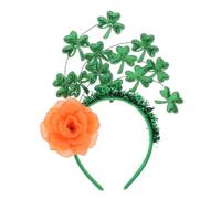 SAFIGLE Sparkling Shamrock Headband with Orange Rose for St Patrick Day Accessories Comfortable Durable Irish Festival Hairpiece Holiday Decoration for Women