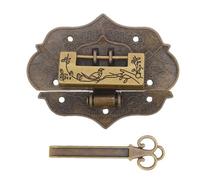 SAFIGLE Vintage Antique Padlock Set with Key, Retro Clasp Buckle Latch Lock in Aged Copper for Suitcase, Jewelry Box, Wooden Chest, Decorative Treasure Chest Hasp