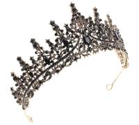 SAFIGLE Vintage Black Rhinestone Wedding Tiara Headband for Bride with Pin on Both Ends, Leaf-shaped Zinc Alloy Crown, for Halloween and Special Events