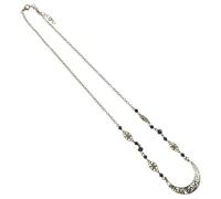 SAFIGLE Vintage Crescent Moon Forehead Chain Headpiece Hollow Flower Pattern and Black Crystal Pendant, Retro Gothic Hair Chain Headband for Women and Girls, Boho Wedding Costume Accessories