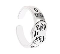 SAFIGLE Vintage Heart Crying Face Ring Adjustable Thai Silver Open Ring for Women Retro Emotion Expression Jewelry for Festivals and Special Occasions