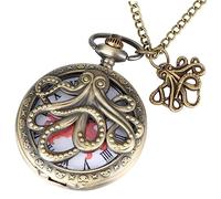 SAFIGLE Vintage Mechanical Octopus Pocket Watch with Chain Retro Metal Hanging Watch for Men Birthday