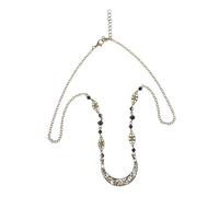 SAFIGLE Vintage Moon Head Chain Black Crystal and Hollow Floral Pattern, Copper Hair Accessory for Women and Girls, Boho Wedding and Halloween Hair Jewelry, Tassel Forehead Chain