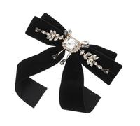 SAFIGLE Vintage Velvet Ribbon Brooch Black Bow Pin with Jeweled Accents for School Uniforms and Lolita Neck Tie Elegant Victorian Style Lapel Pin for Cardigans and Evening Dresses