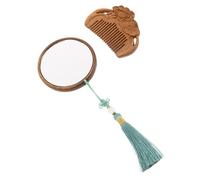 SAFIGLE Wood Hand Mirror and Comb Set Portable Makeup Mirror with High Definition Hand-carved Sustainable Wood Elegant Vintage Design with Tassel for Home Office Travel
