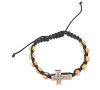 SAFIGLE Wooden Bead Bracelet with Cross Charm Adjustable Catholic Prayer Beads Stylish and Lightweight Design for Men and Women for Faith and Spirituality