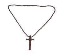 SAFIGLE Wooden Cross Necklace Beaded Religious Wood Beads Pendant Lightweight Hypoallergenic Crucifix Rosary Chain for Women Men Hip-hop Style Prayer Meditation Jewelry