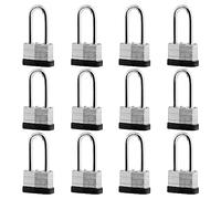 SafiSwords 12-Pack Keyed Alike Laminated Steel Padlocks Keys, 45mm(1-3/4") Wide, Heavy Duty Long Pad Lock Set with Same Keys