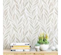 Safiyya 393"x17.3" Boho Peel and Stick Wallpaper Beige and White Wallpaper Leaf Self Adhesive Removable Wall Paper for Bathroom Bedroom Contact Paper for Walls Vinyl Roll