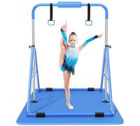 Safly Fun Expandable Gymnastics Bars Junior Training Bar Gymnastic Folding Horizontal Bars with mat for Kids(Blue+Mat)