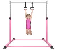 Safly Fun Gymnastics Bar for Kids Ages 3-15 for Home - Steady Steel Construction, Anti-Slip, Easy to Assemble, 3' to 5' Adjustable Height