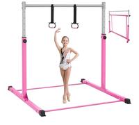 Safly Fun Gymnastics Bar for Kids Ages 3-15 | Sturdy Steel Home Gym, Adjustable Height (3 to 5 ft) with Anti-Slip Base, Easy Assembly