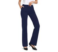 SAFORT 28" 30" 32" 34" Inseam Dress Bootcut Yoga Pants with Pockets High Waist Capri Pants Pull On Stretch Trousers for Work, Blue, S