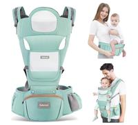 Safotad Baby Carrier with Hip Seat, Ergonomic M Position 6in1 Baby Carrier Newborn to Toddler,Head Support and Breathable Mesh Newborn Carrier,Adjustable Baby Holder Carrier for Dad&Mom-Green