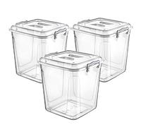 SAFRI 3 x 40 Liters Clear Plastic Storage Box Lid Clip Locking Office Home Kitchen Food Container for Storing Pasta, Rice, Flour, Dog, Cat, Cereal Dispenser Kitchen Organiser (3)