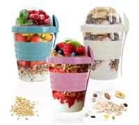 SAFRI 600ml Over Night Oats Container Reusable Yogurt Cups 100% BPA Free Breakfast On The Go Cereal Yogurt Pot with Lids and Spoon (White, Pink & Turquoise Cup)