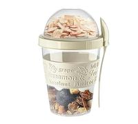 SAFRI 600ml Over Night Oats Container Reusable Yogurt Cups 100% BPA Free Breakfast On The Go Cereal Yogurt Pot with Lids and Spoon (Cream Cup)