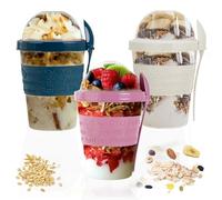 SAFRI 600ml Over Night Oats Container Reusable Yogurt Cups 100% BPA Free Breakfast On The Go Cereal Yogurt Pot with Lids and Spoon (White, Pink & Teal Blue Cup)