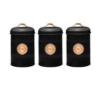 SAFRI Kitchen Canister Set with Lid, Storage Containers Organiser for Home and Office, Black (Tea, Coffee & Sugar set)