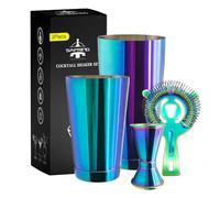 Safring Boston Cocktail Shaker Bar Set, Weighted Boston Shaker Tins, Bartender Kit with 18oz & 28oz Mixed Drink Shaker, Hawthorne Strainer, Double Measuring Jigger - Rainbow