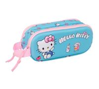 Safta - 3D Hello Kitty Double School Pencil Case, Children's School Pencil Case with Two Compartments and Zippers, Side Hand Handle, Measures 21 x 6 x 8 cm, School Pencil Case 2 Compartments