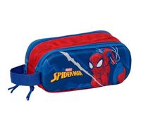 Safta - 3D Marvel Spider-Man Double School Pencil Case, Children's Pencil Case with Two Compartments and Zippers, Side Hand Handle, Blue and Red Design, Back to School Organizer, Measures 21 x 6 x 8